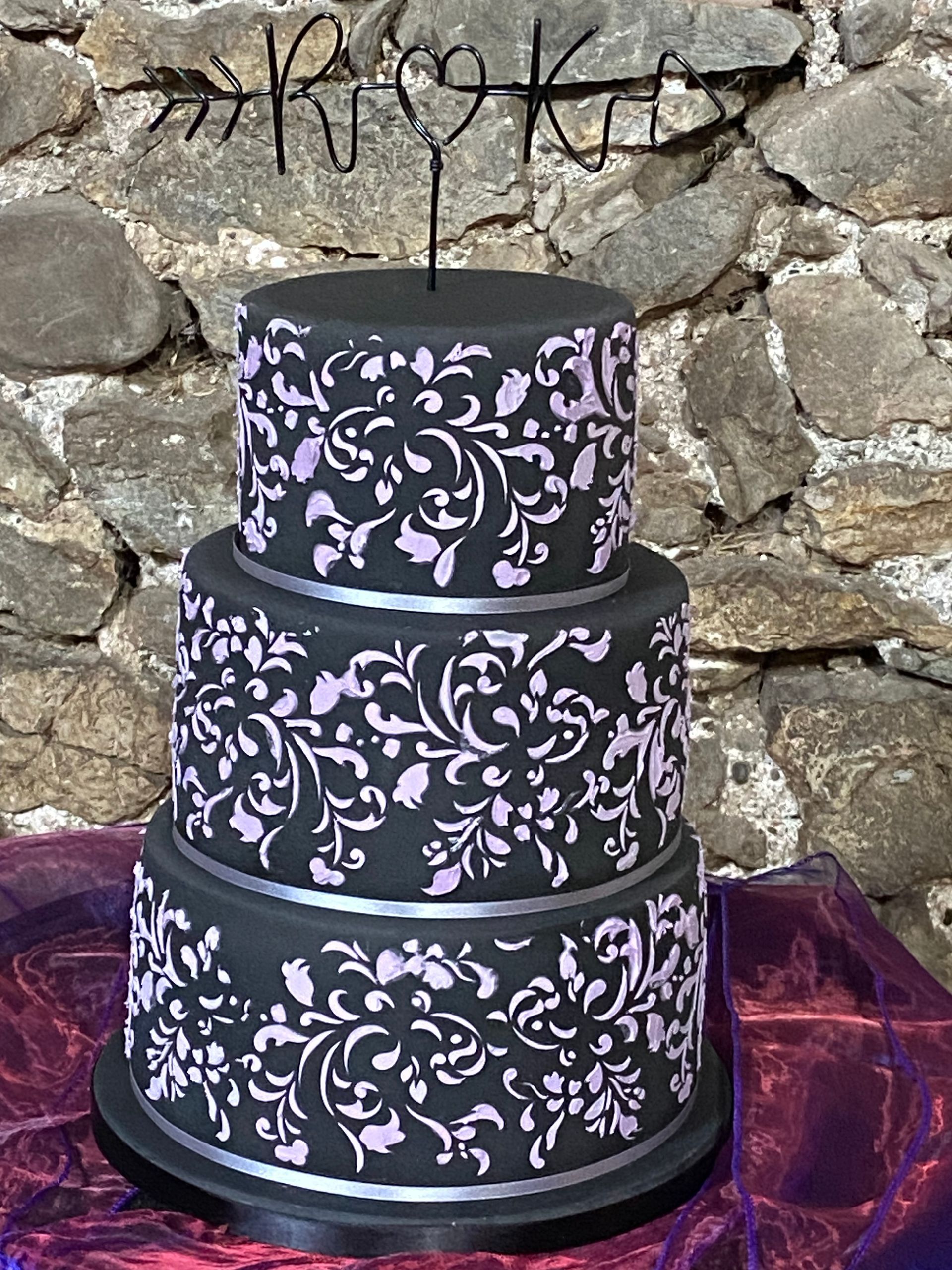 Purple & Black Stencil Wedding Cake