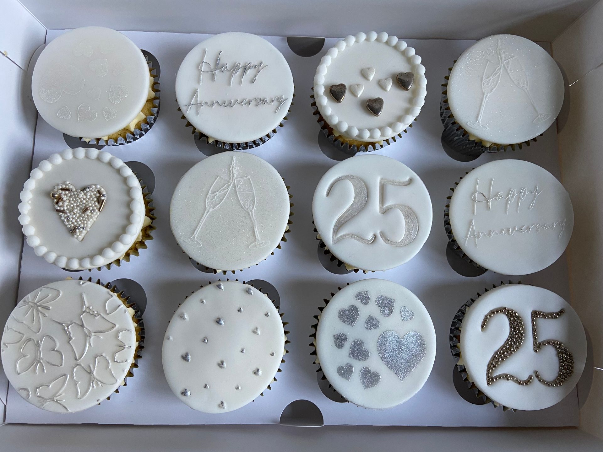 A box of cupcakes for a 25th anniversary