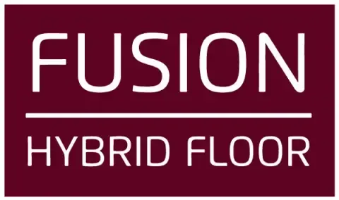 The fusion hybrid floor logo is on a maroon background.