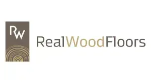 A logo for a company called real wood floors.