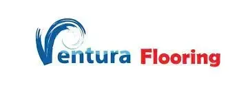 The logo for ventura flooring is blue and red with a wave in the middle.