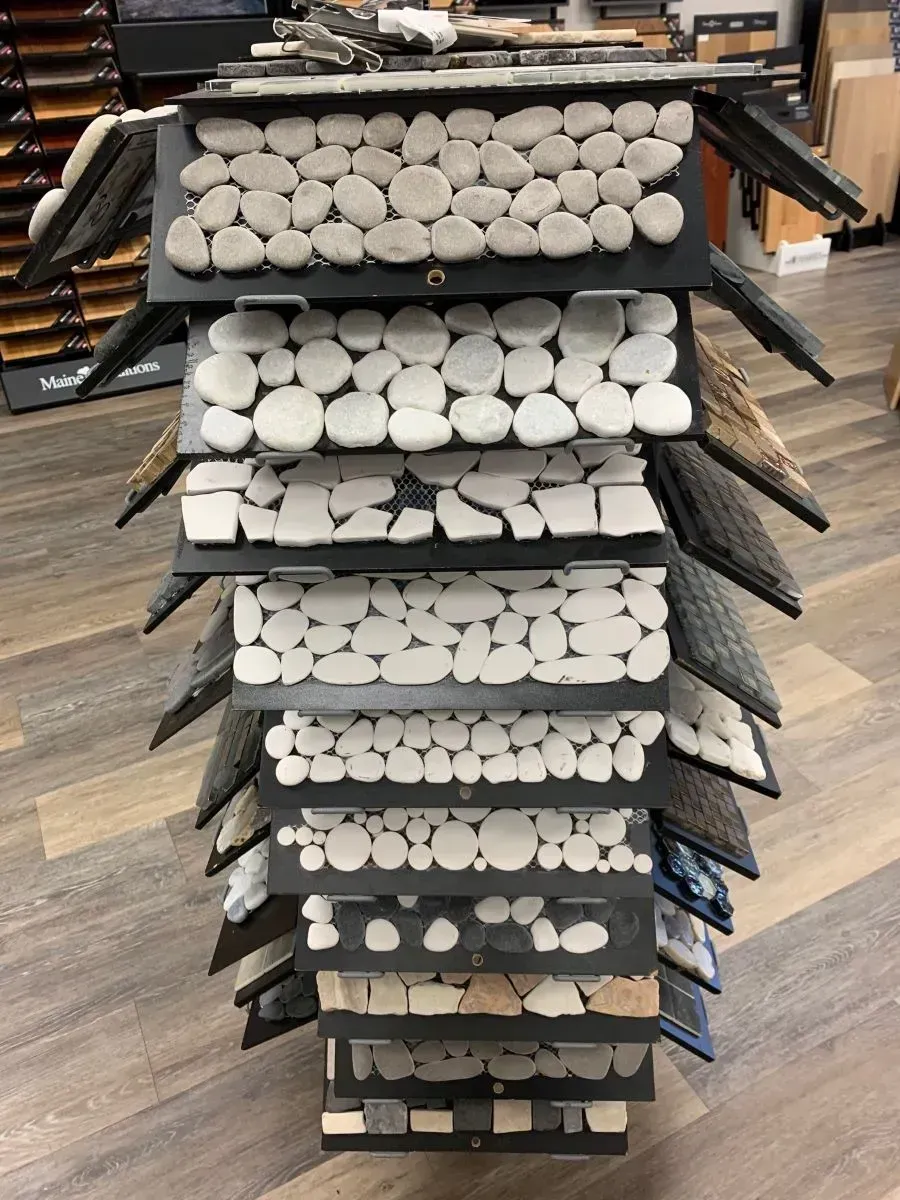 A display of different types of tiles in a store
