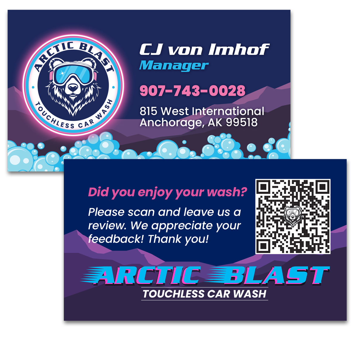 Business card for Arctic Blast Touchless Car Wash