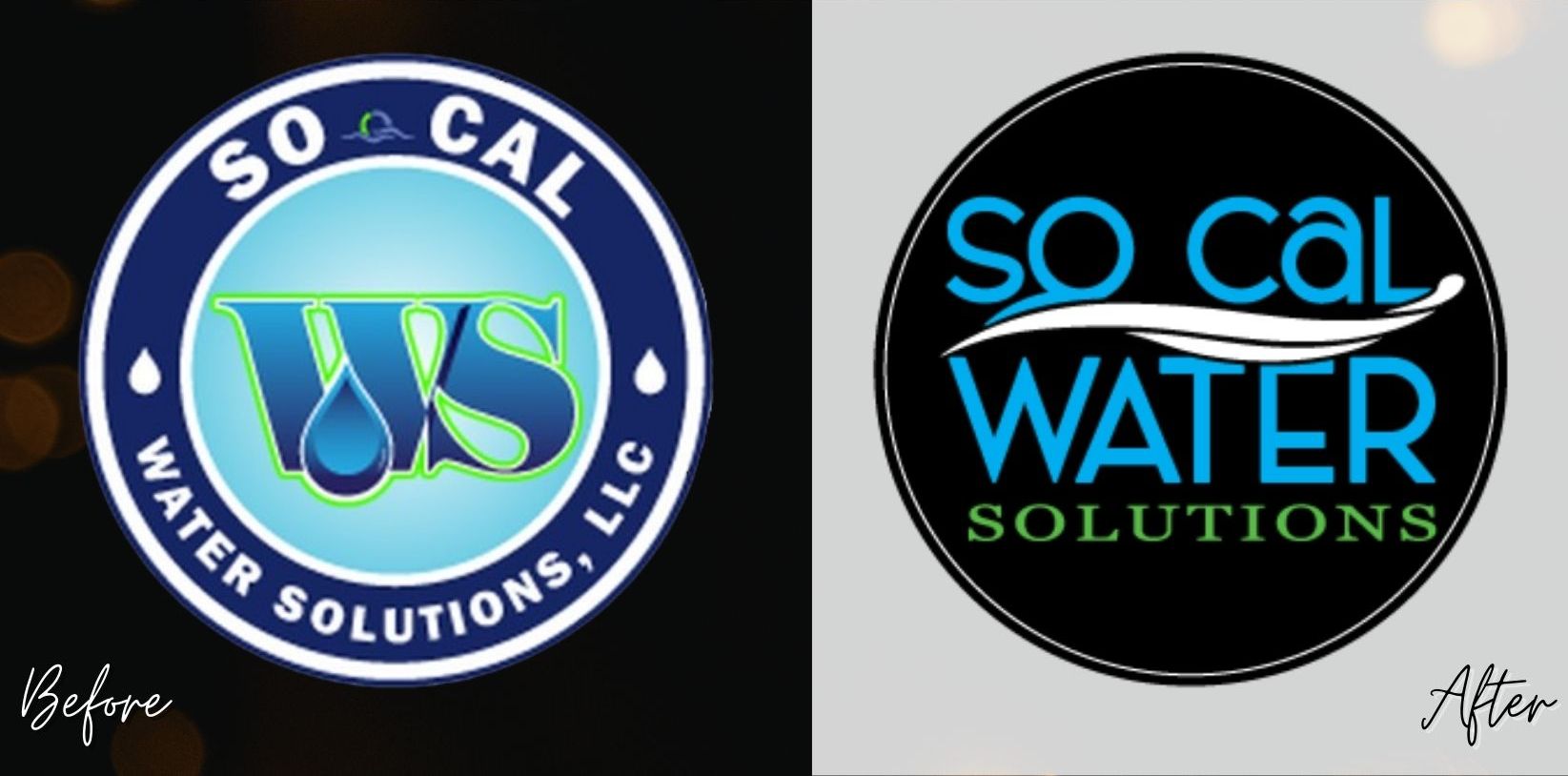 A before and after logo for so cal water solutions