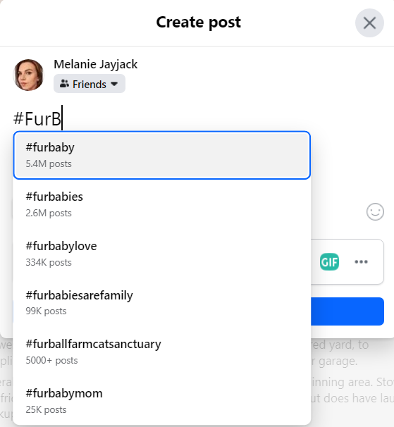 A screenshot of a facebook page that says create post