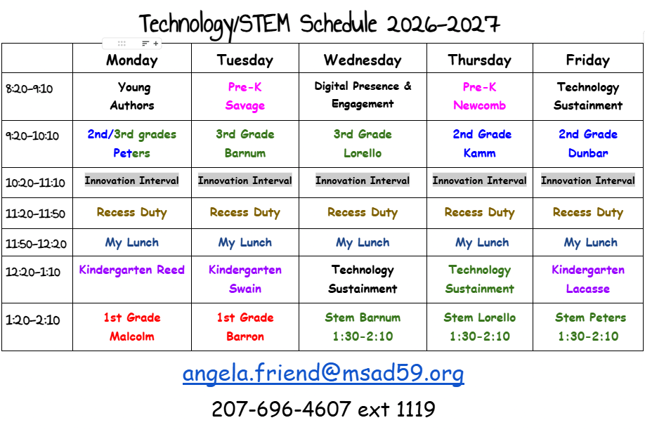 A technology schedule for the school year 2023-2024