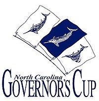 Logo: North Carolina Governor's Cup. Flags with marlin fish in white and blue, text 