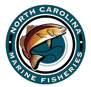 North Carolina Marine Fisheries logo: Redfish inside a blue and white circle with text.