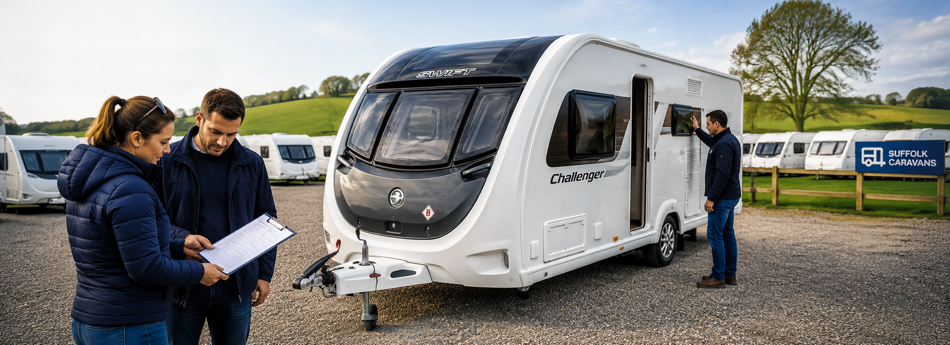 Couple looking to purchase a quality used touring caravan from Suffolk Caravans near Ipswich