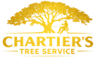 Gold Chartier&rsquo;s Tree Service logo with a tree, worker silhouette, and text
