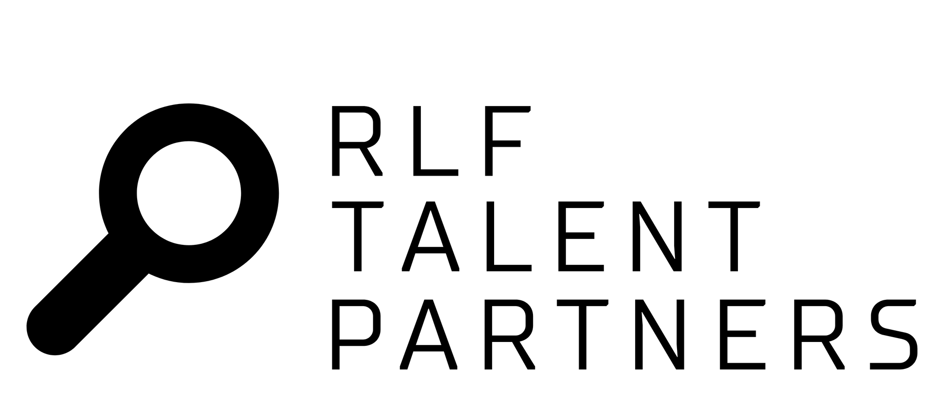 Logo for RLF Talent Partners, with a magnifying glass icon and the text