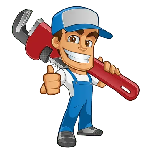 Cartoon Plumber Holding a Large Red Wrench — J & N Plumbing Pty Ltd In Tamworth, NSW