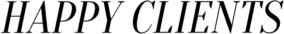 “Happy clients” text in black serif italics on a white background