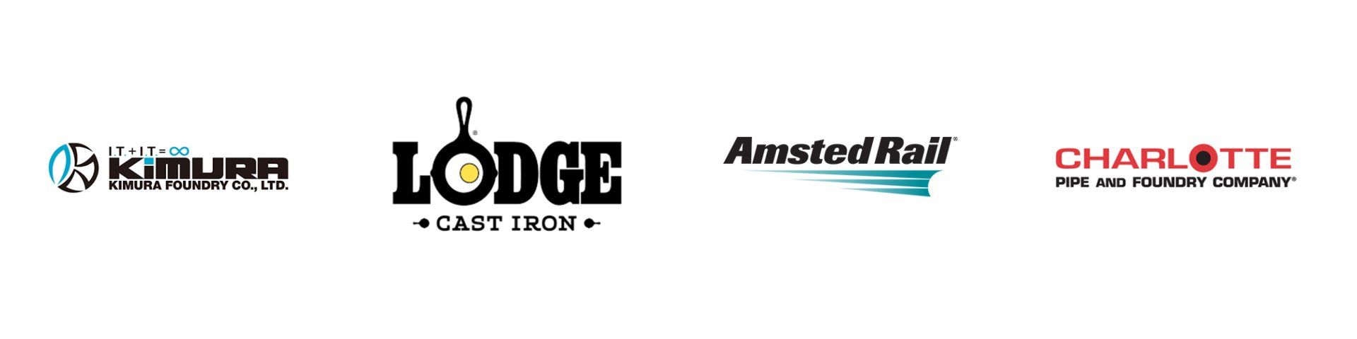 Kimura, Lodge Cast Iron,  Amsted Rail and Charlotte Pipe and Foundry Company Logos