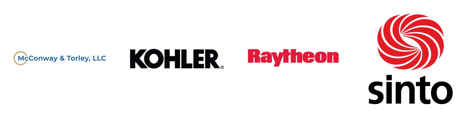 McConway & Torley, LLC, Kohler, Raytheon and Sinto Logos