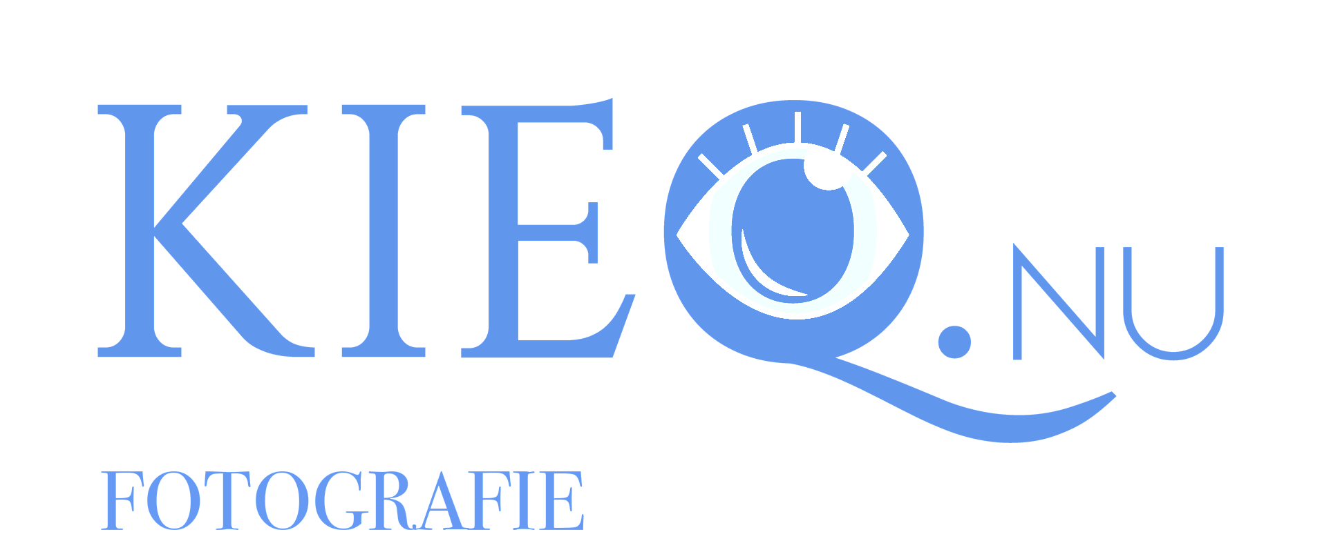 Blauw “KIEQ.NU”-logo met camera-icoon en het woord “FOTOGRAFIE” eronder.