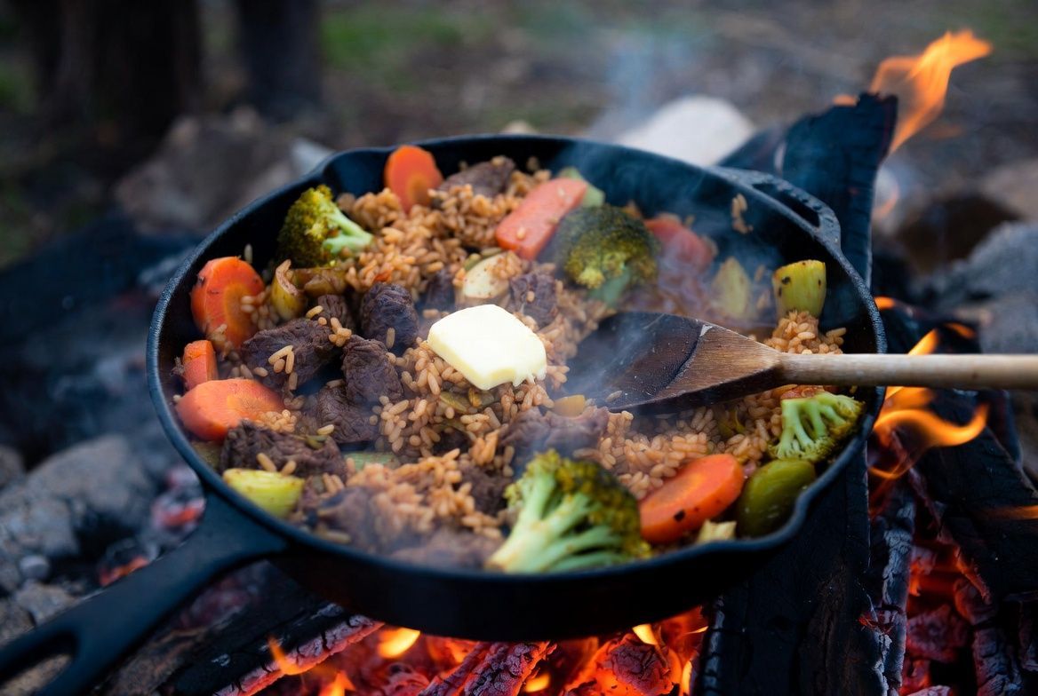 Beefy Vegetable Rice Skillet (Open Fire)