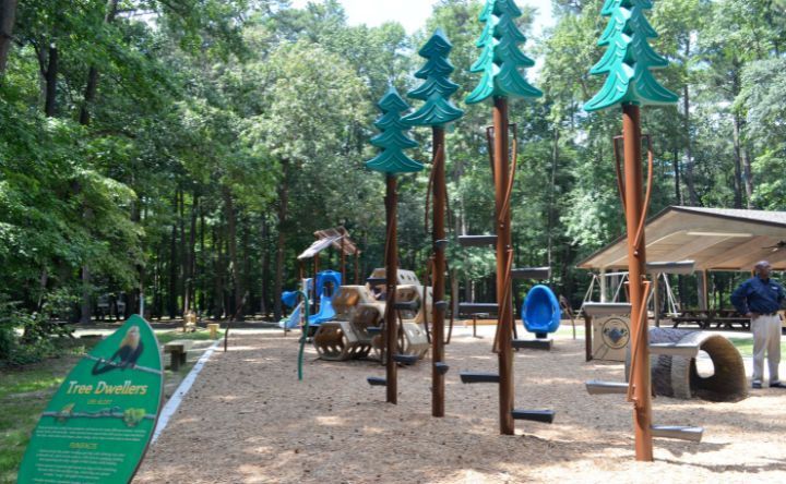 A playground with a sign that says tree planters