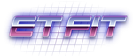 Stylized “ET FIT” logo in metallic blue and pink on a white grid background with purple glow