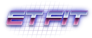 Stylized “ET FIT” logo in metallic blue and pink on a white grid background with purple glow