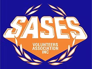The sases volunteers association inc logo is orange and white on a blue background.