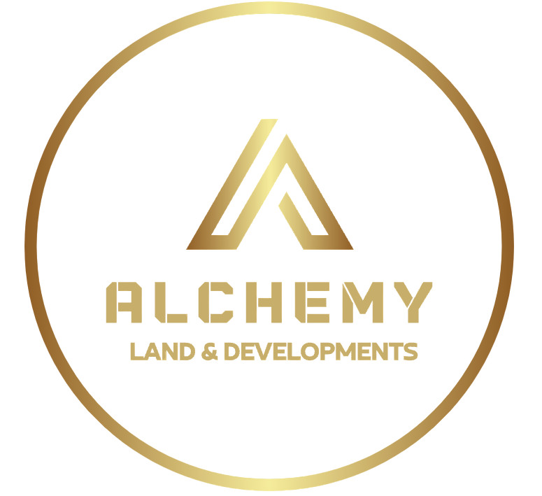 Alchemy Land & Developments logo featuring a gold stylized 'A' inside a gold circle on a black background.