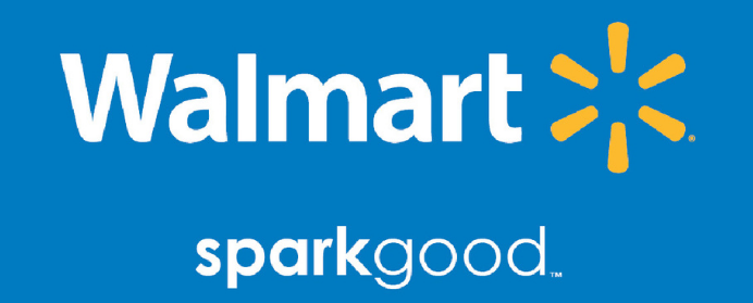 Walmart logo with yellow spark icon and the slogan “spark good” on a blue background