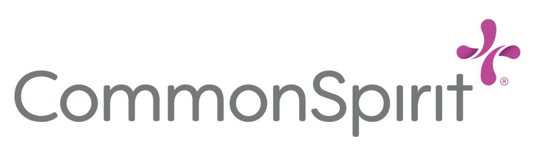 CommonSpirit logo in gray and magenta with a floral icon