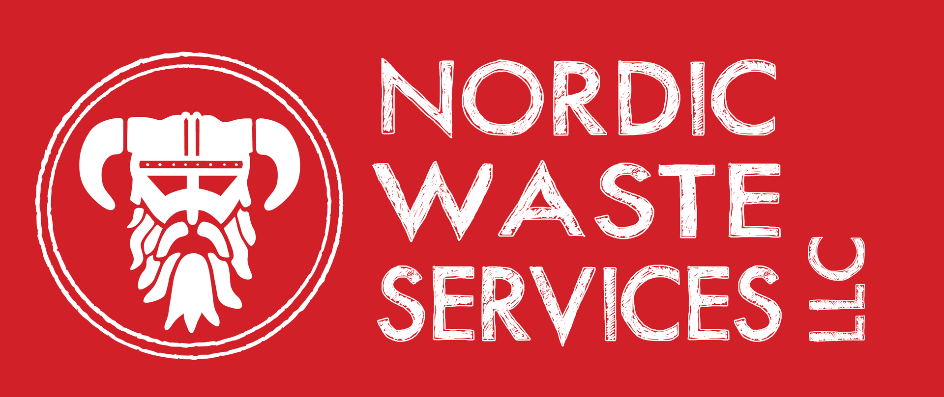 Red logo of a Viking helmet in a circle, with 