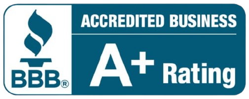 BBB Accredited Business A+ Rating badge in blue and white