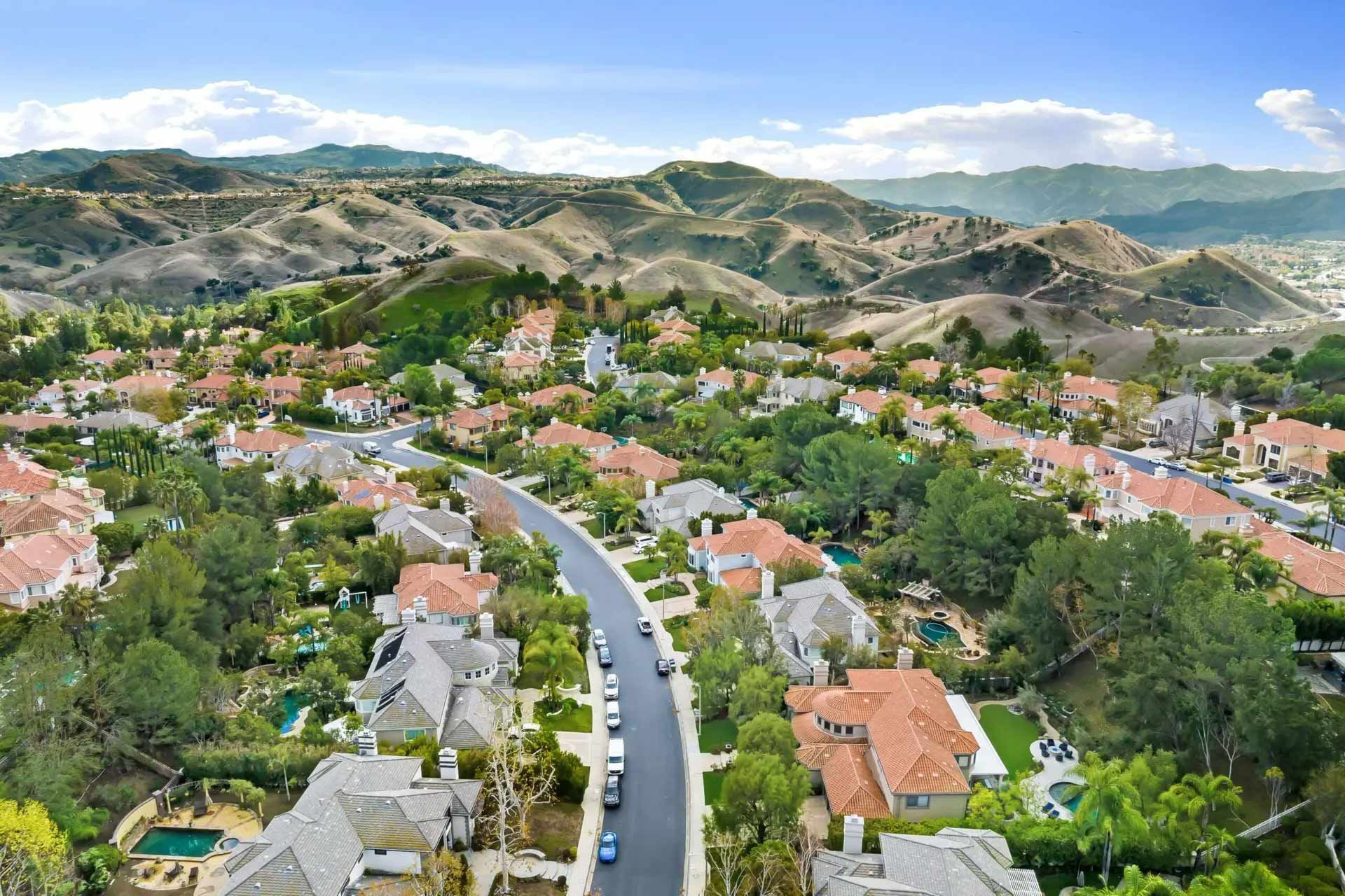 Aerial view of a suburban neighborhood