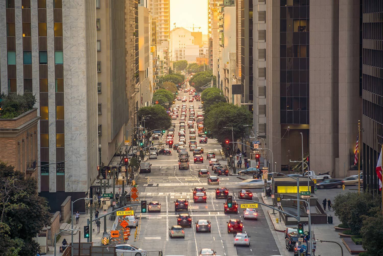 Busy city street with heavy traffic