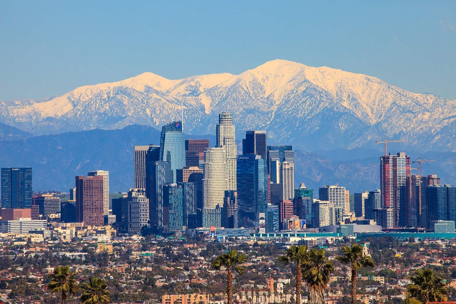 Downtown skyline with mountain in the background