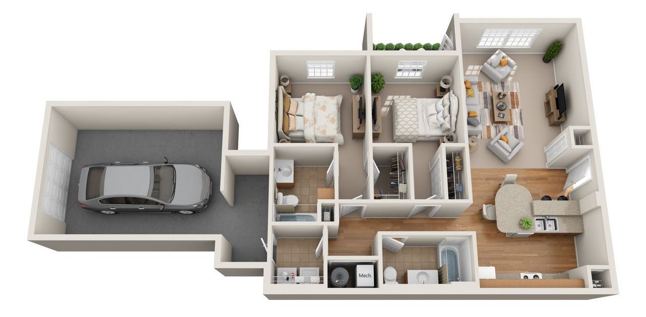 2 Bedroom 2.5 Bathroom Townhome Floor Plan