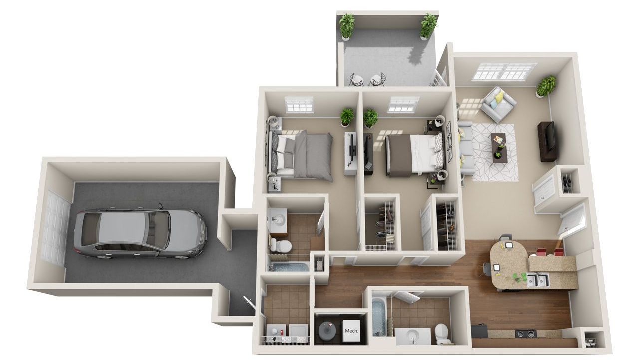 2 Bedroom 2.5 Bathroom Townhome Floor Plan