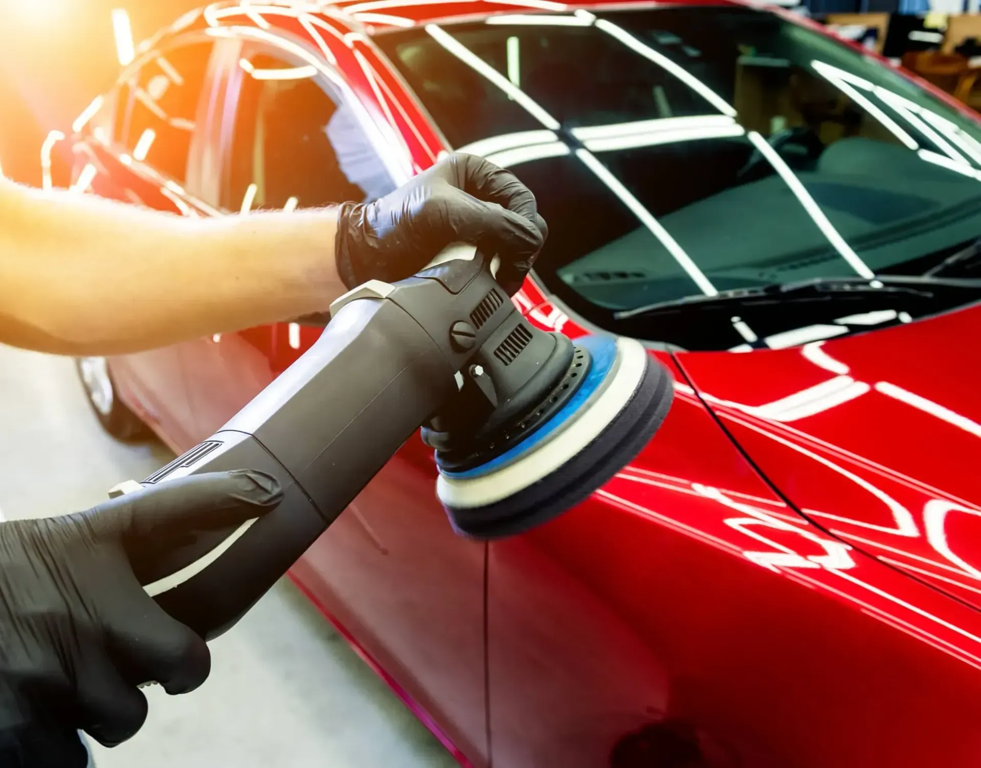 Polishing and buffing paint scratches services with rotary polishers.