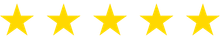 Five gold stars in a row on a white background