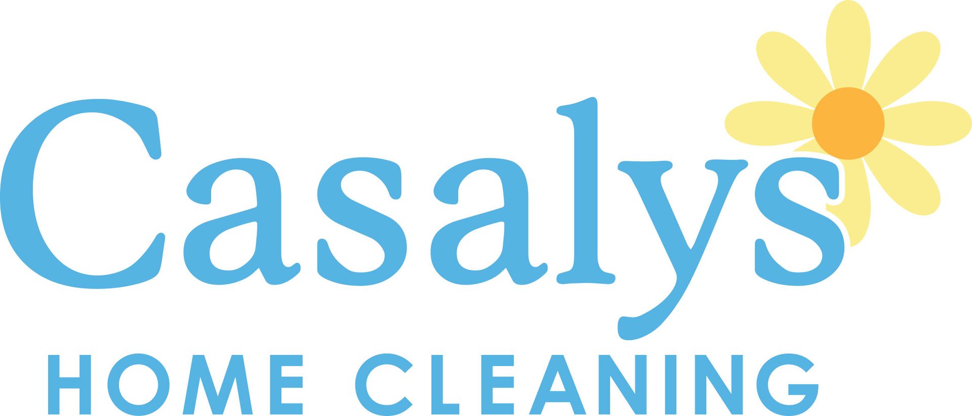 Casalys Home Cleaning logo in light blue with a yellow flower accent