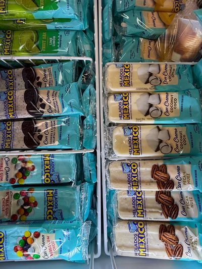 Helados México ice cream bars in the freezer at Mini Market Mundo Latino