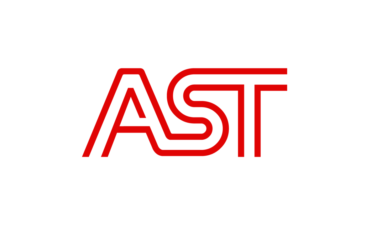 Red AST logo in stylized red letters on a white background