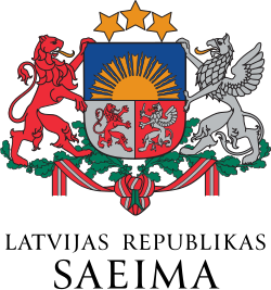 Latvian Parliament coat of arms with “Latvijas Republikas Saeima” text