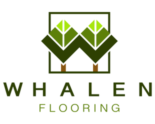 A logo for whalen flooring with two trees in a square.