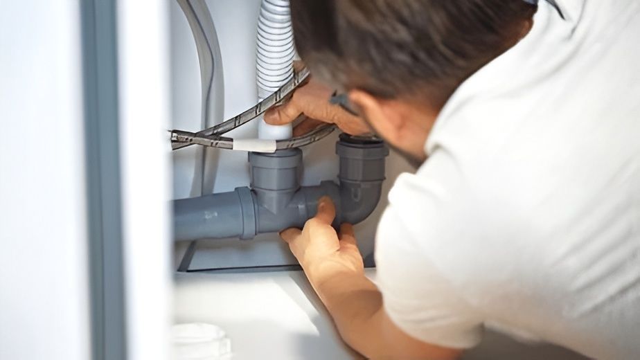 A Person Working Under a Sink, Connecting Plumbing Pipes — David Lewis Solahart in Ocean Shores, NSW