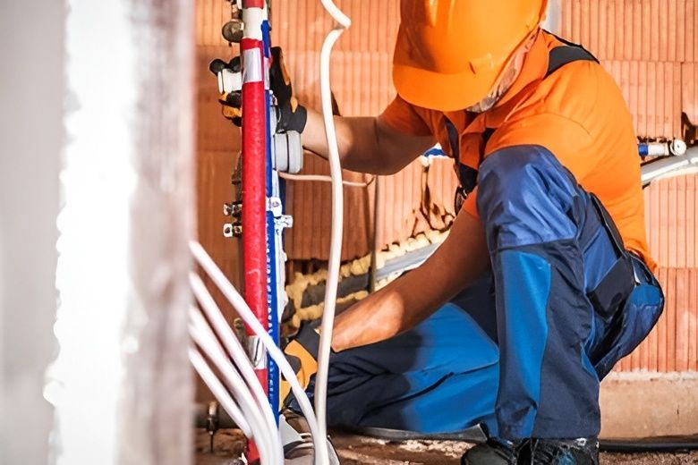 A Man With Orange Safety Gear Working on Pipes — David Lewis Solahart in Evans Head, NSW