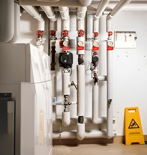 Pipes With Red Valves and Insulation in a Utility Room — David Lewis Solahart in Lismore, NSW
