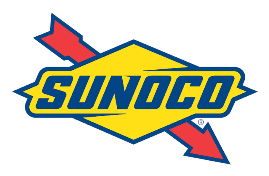 Sunoco logo: yellow diamond with blue outline, red-and-blue arrows, and blue “SUNOCO” text