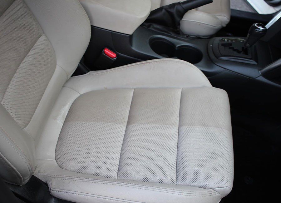 a close up of a car seat in a car