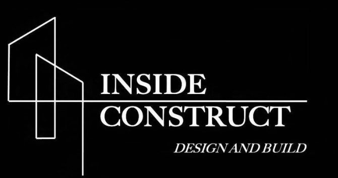 Un logo pour la conception et la construction intérieures sur fond noir