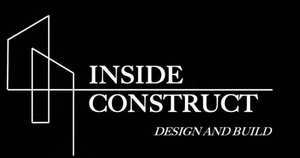 Un logo pour la conception et la construction intérieures sur fond noir