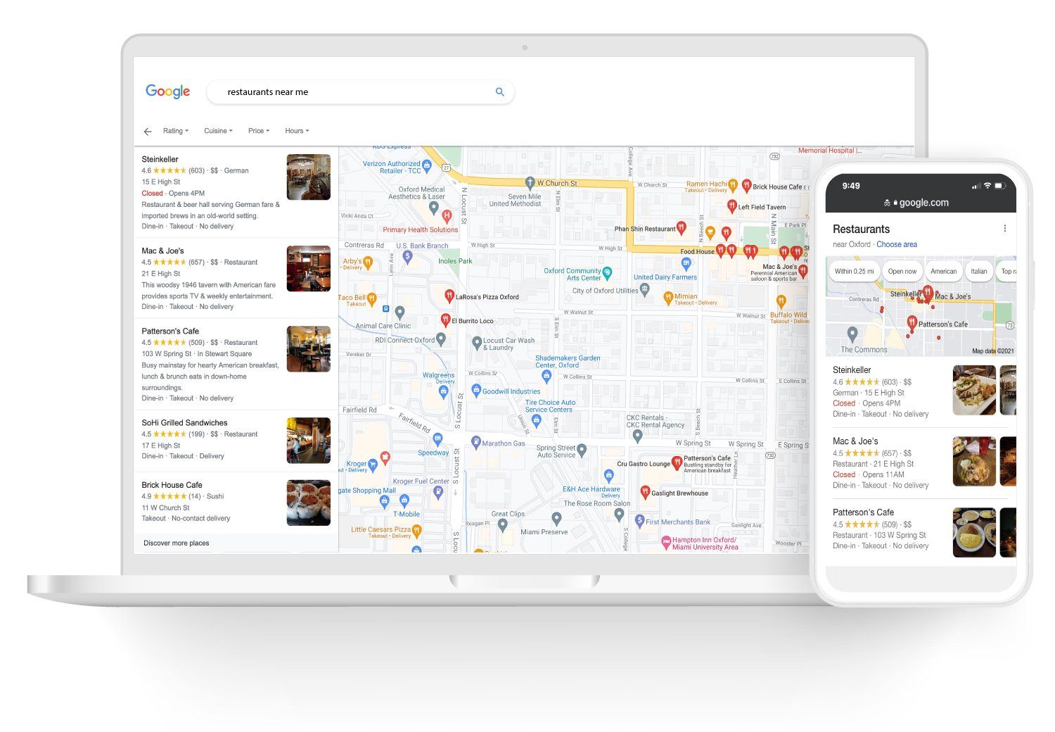 google my business listings on laptop and mobile